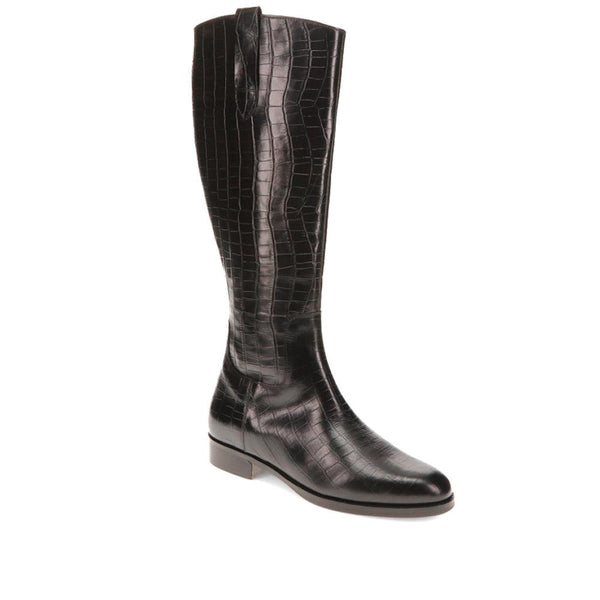jones bootmaker Women's Emelia S Leather Calf Boots - Black Croc