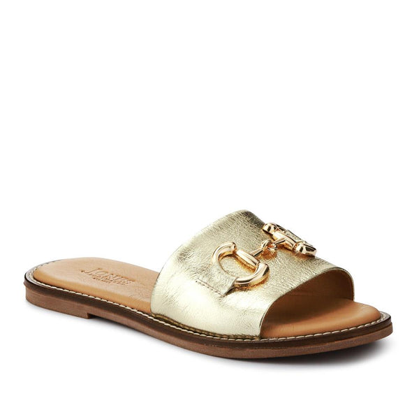 jones bootmaker Women's Emillina Leather Buckle Mule Sandals - Gold