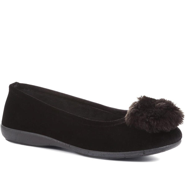 jones bootmaker Women's Erika Pom Pom Slippers - Black