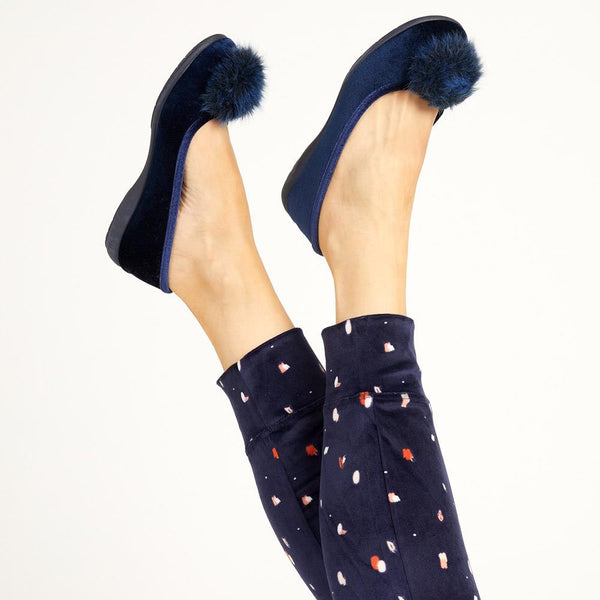 Jones Bootmaker Women's Erika Pom Pom Slippers - Navy