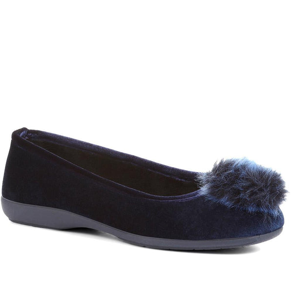 jones bootmaker Women's Erika Pom Pom Slippers - Navy
