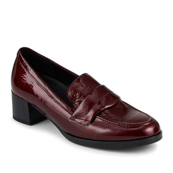 jones bootmaker Women's Fame Gabor Leather Heeled Penny Loafers - Burgundy Patent