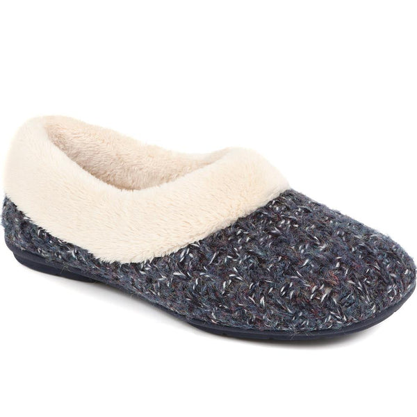 jones bootmaker Women's Faux-Fur-Lined Slippers - Navy