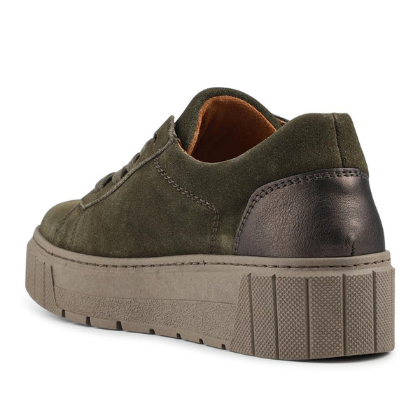 Jones Bootmaker Women's Ferry Wide Fit Leather Platform Trainers - Olive