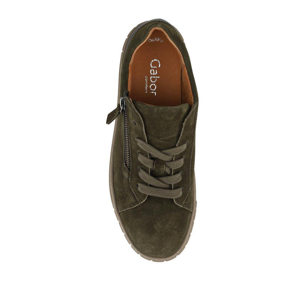 Jones Bootmaker Women's Ferry Wide Fit Leather Platform Trainers - Olive