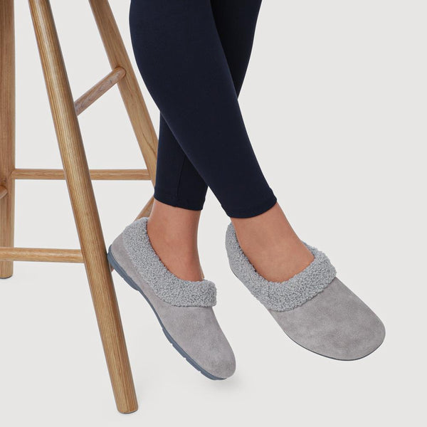 Jones Bootmaker Women's Frostie Suede Leather Full Slippers - Grey