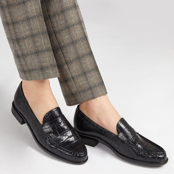 Jones Bootmaker Women's Gessa Leather Penny Loafers - Black Croc
