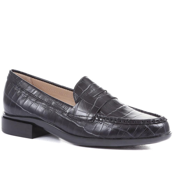 jones bootmaker Women's Gessa Leather Penny Loafers - Black Croc