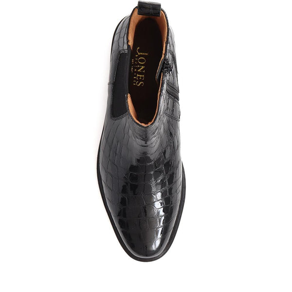 Jones Bootmaker Women's Gessica Leather Chelsea Boots - Black Patent Croc