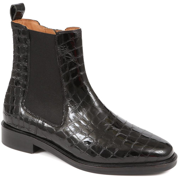 jones bootmaker Women's Gessica Leather Chelsea Boots - Black Patent Croc