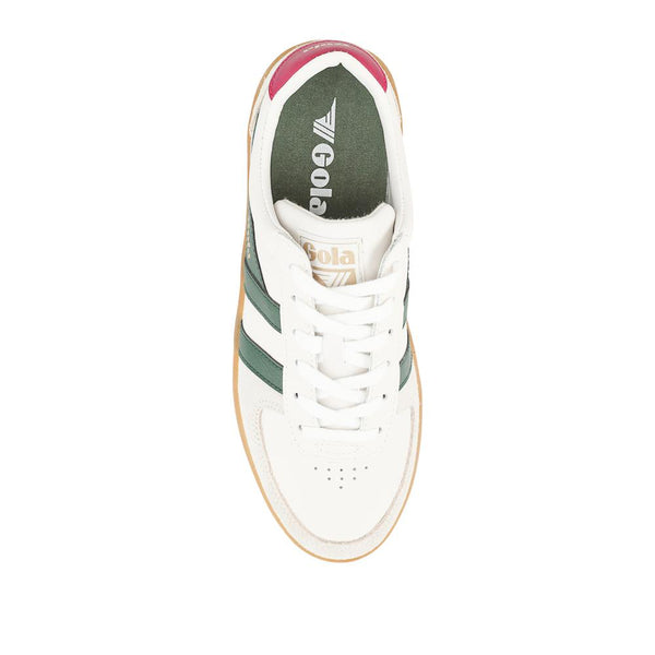 Jones Bootmaker Women's Grandslam Elite Leather Trainers - White-Emerald