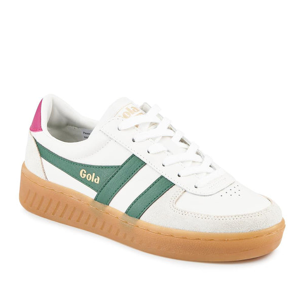 jones bootmaker Women's Grandslam Elite Leather Trainers - White-Emerald