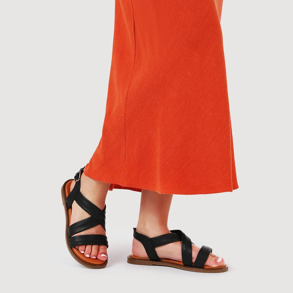 Jones Bootmaker Women's Haliwide Leather Wide-Fitting Sandals - Black