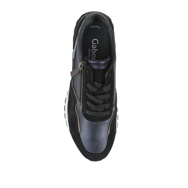 Jones Bootmaker Women's Hollywell Gabor Leather Zip & Lace Trainers - Navy Multi