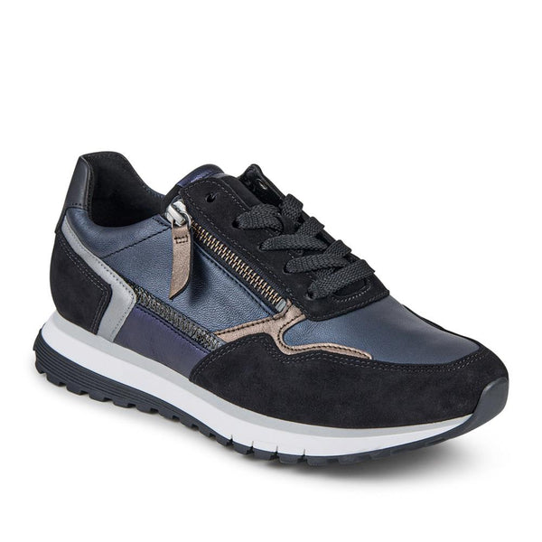 jones bootmaker Women's Hollywell Gabor Leather Zip & Lace Trainers - Navy Multi