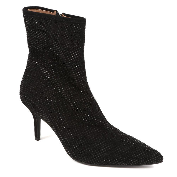 jones bootmaker Women's Jewelled Leather Heeled Boots - Black
