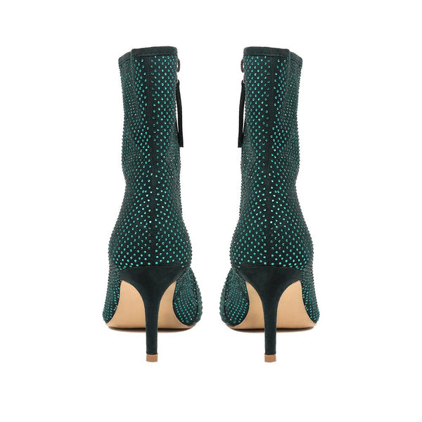 Jones Bootmaker Women's Jewelled Leather Heeled Boots - Green