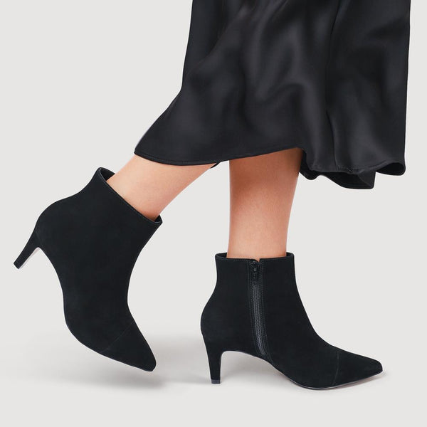 Jones Bootmaker Women's Kamryn Leather Stiletto-Heeled Ankle Boots - Black Nubuck