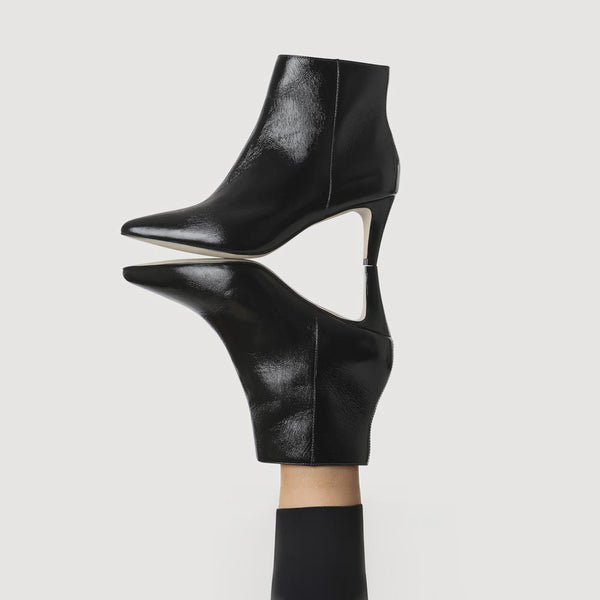 Jones Bootmaker Women's Kamryn Leather Stiletto-Heeled Ankle Boots - Black Patent