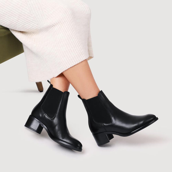 Jones Bootmaker Women's Karlee Leather Slip-In Ankle Boots - Black