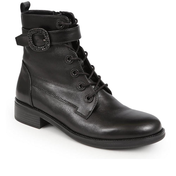 jones bootmaker Women's Karmen Leather Ankle Boots - Black