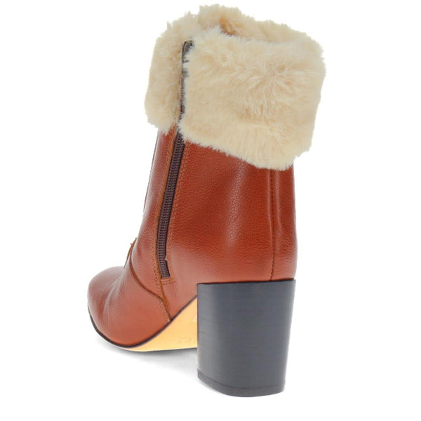 Jones Bootmaker Women's Kelsie Fur-Cuffed Ankle Boots - Tan