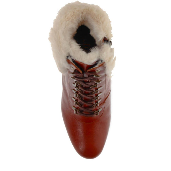 Jones Bootmaker Women's Kelsie Fur-Cuffed Ankle Boots - Tan