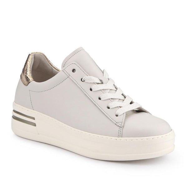 jones bootmaker Women's Keystone Gabor Leather Lace-Up Chunky Trainers - White Metallic