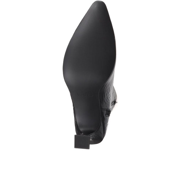 Jones Bootmaker Women's Knee-High Leather Heeled Boots - Black Croc