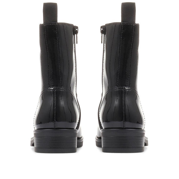 Jones Bootmaker Women's Lady Leather Biker Boots - Black Patent