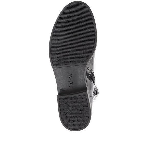 Jones Bootmaker Women's Lady Leather Biker Boots - Black Patent