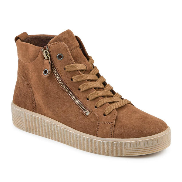 jones bootmaker Women's Lake Gabor Leather Zip & Lace Hi-Tops - Tan Suede
