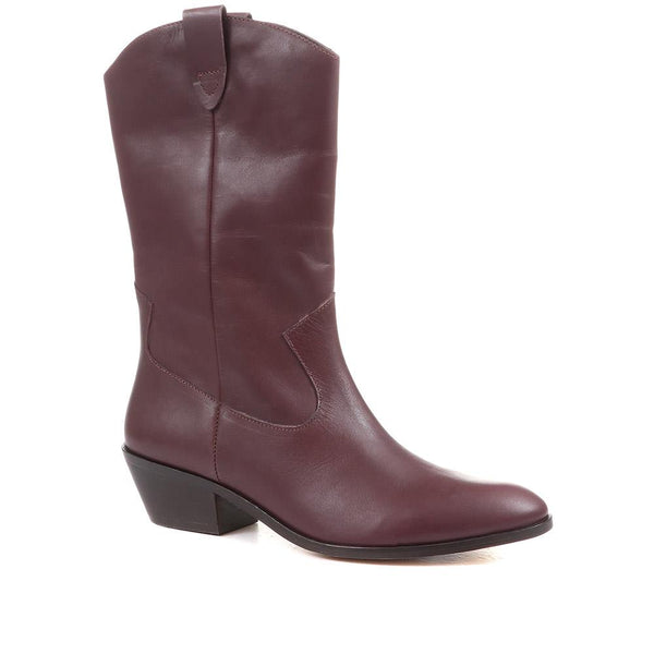 jones bootmaker Women's Lala Leather Western Boots - Burgundy