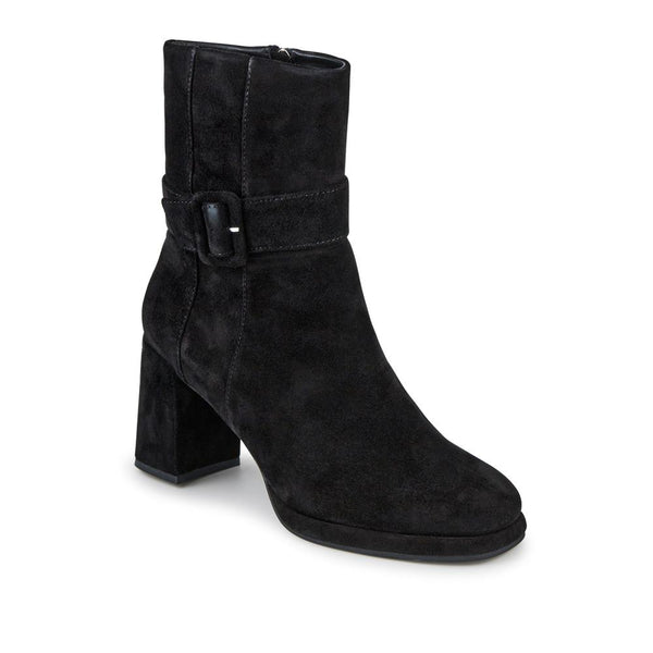 jones bootmaker Women's Lauralie Block-Heeled Leather Boots - Black Suede