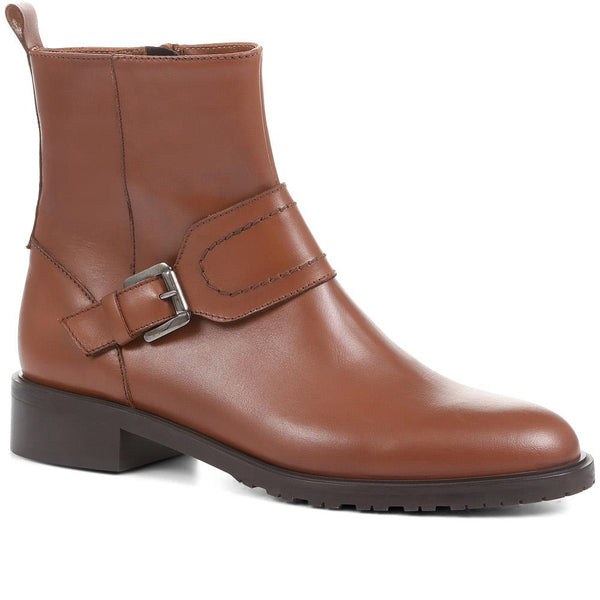 jones bootmaker Women's Laurel Leather Buckle Ankle Boots - Tan