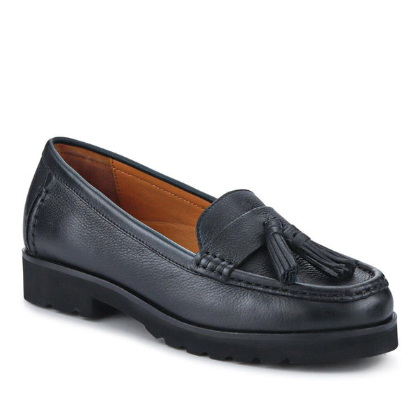 jones bootmaker Women's Leather Casual Slip-On Shoes - Black
