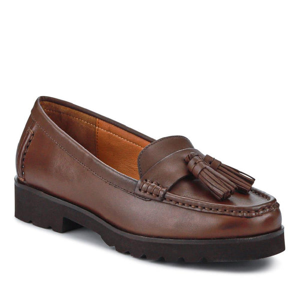jones bootmaker Women's Leather Casual Slip-On Shoes - Brown