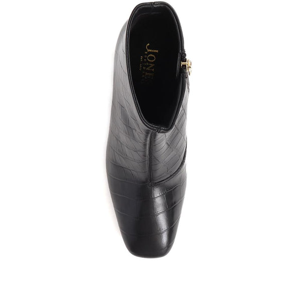 Jones Bootmaker Women's Leather Croc Heeled Ankle Boots - Black Croc