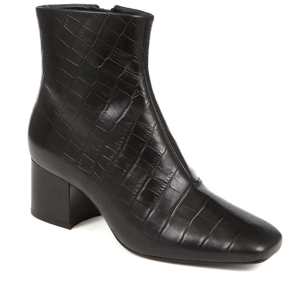 jones bootmaker Women's Leather Croc Heeled Ankle Boots - Black Croc