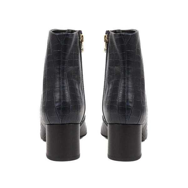Jones Bootmaker Women's Leather Croc Heeled Ankle Boots - Navy Croc
