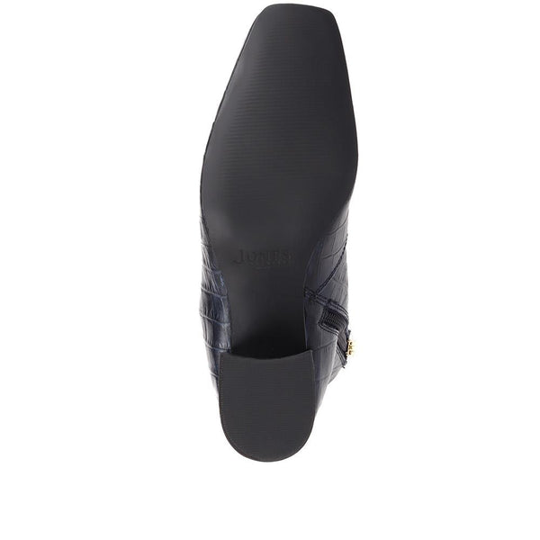 Jones Bootmaker Women's Leather Croc Heeled Ankle Boots - Navy Croc