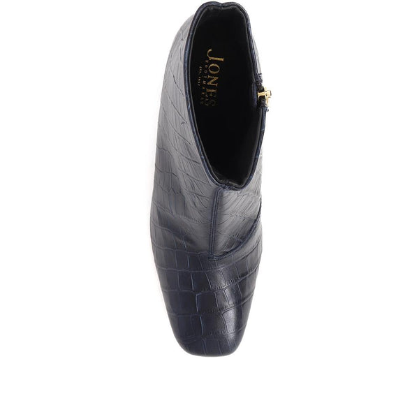 Jones Bootmaker Women's Leather Croc Heeled Ankle Boots - Navy Croc