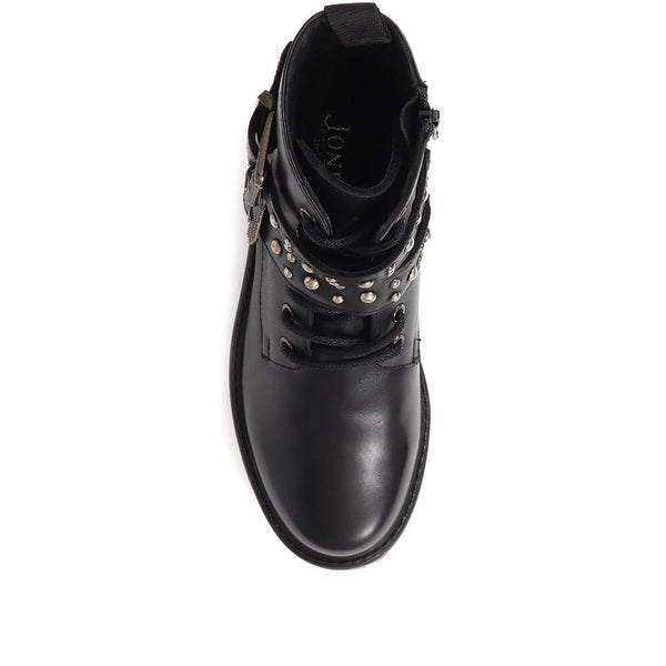 Jones Bootmaker Women's Leather Studded Biker Boots - Black