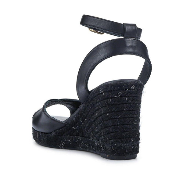 Jones Bootmaker Women's Leather Wedge-Heeled Sandals - Black Leather