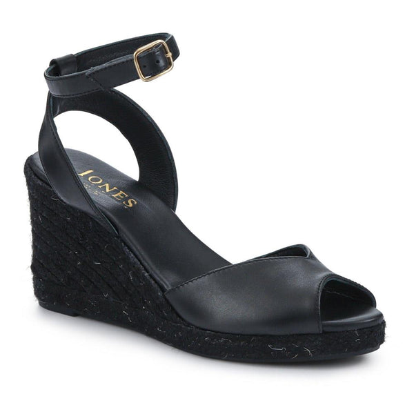 jones bootmaker Women's Leather Wedge-Heeled Sandals - Black Leather