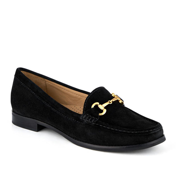 jones bootmaker Women's Lex Wide-Fit Suede Loafers - Black Suede
