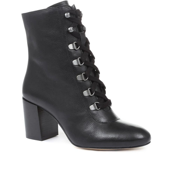 jones bootmaker Women's Liana Lace-Up Heeled Ankle Boots - Black Leather