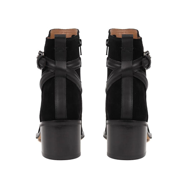 Jones Bootmaker Women's Lisabet Leather Buckle Strap Ankle Boots - Black