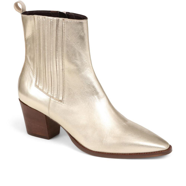 jones bootmaker Women's Lizia Heeled Leather Ankle Boots - Gold