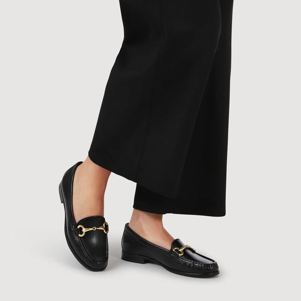 Jones Bootmaker Women's Lorella Leather Heeled Loafers - Black Leather